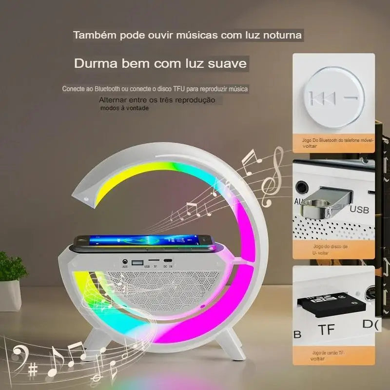 Caixa De Som G-Speaker Carregador Sem Fio Bluetooth RGB LED Atmosfera