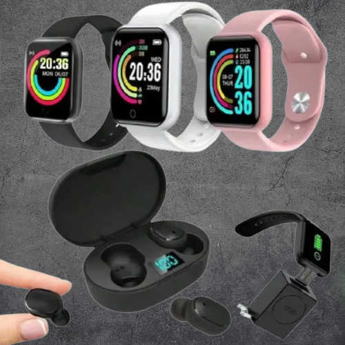 Kit Relógio Smartwatch + Fones de Ouvido Sem Fio