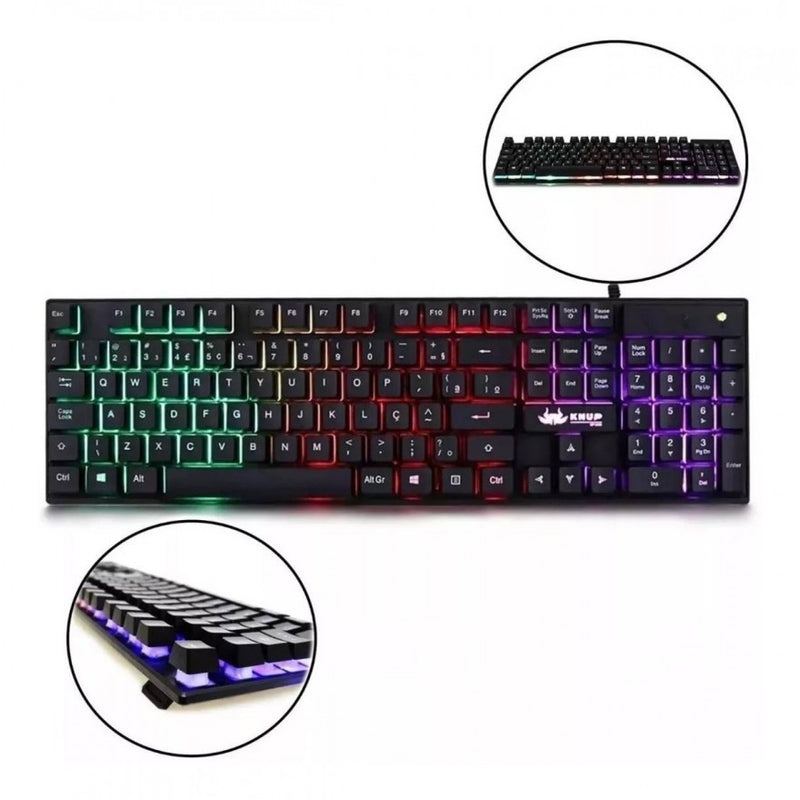 Teclado Gamer Semi Mecânico RGB LED Retro Iluminado PC